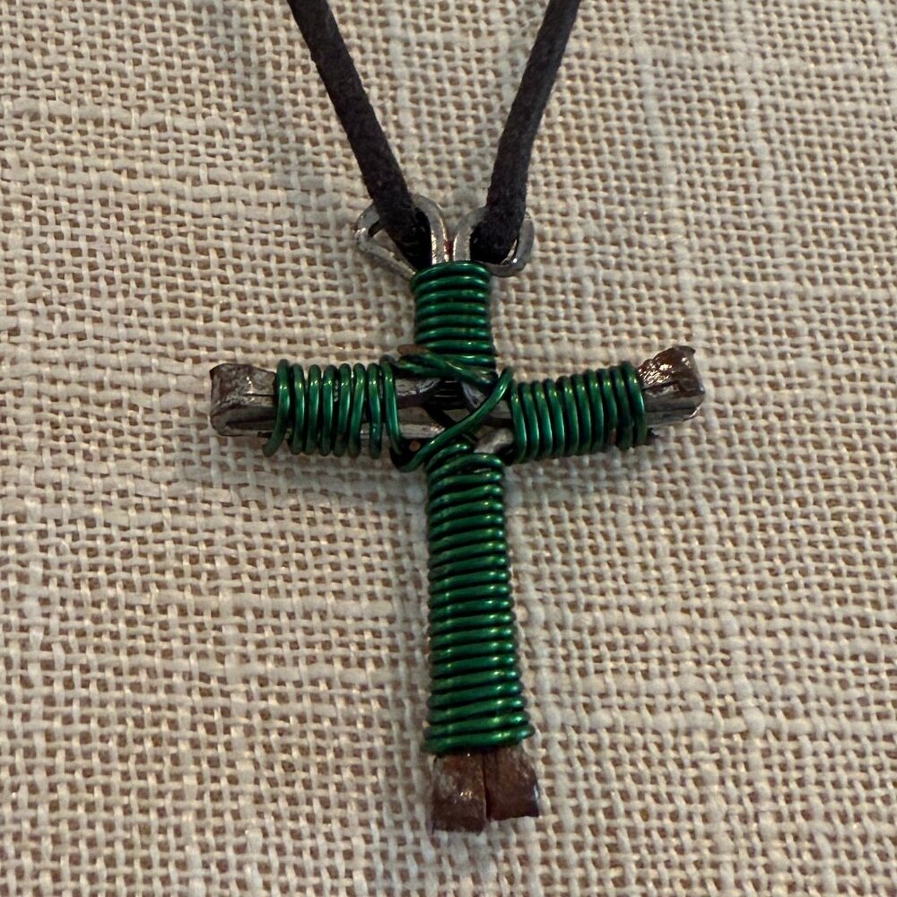 Vintage Artisan Rusty Nail Cross Necklace